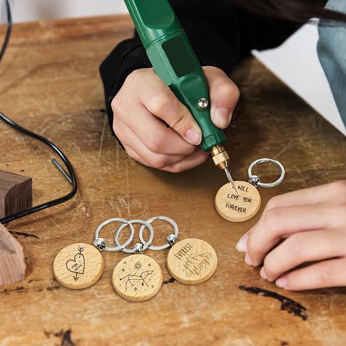 WRINGKIT 50 Pieces Wood Keychain Blanks, Unfinished Wood Key Chain Crafts