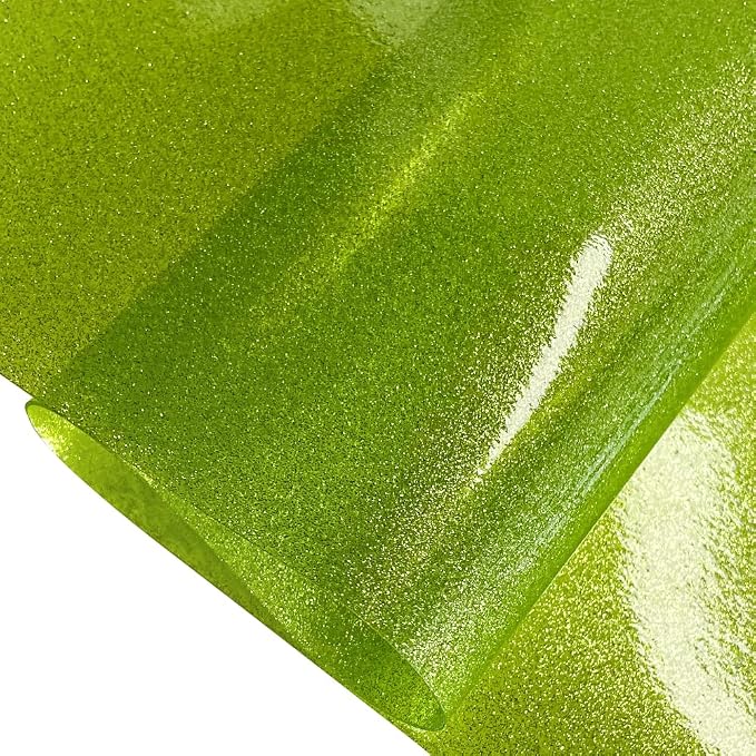 ONEART | Yellow Green Transparent Glitter Vinyl Roll, 0.7 mm Solid Clear PVC