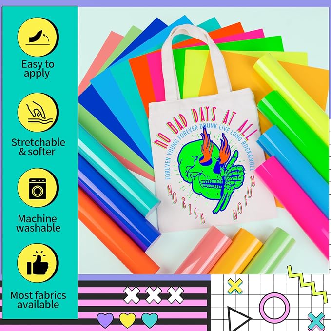 VINYL FROG 10 Sheets Neon Heat Transfer Vinyl Bundle 12"x10" Green & Yellow &