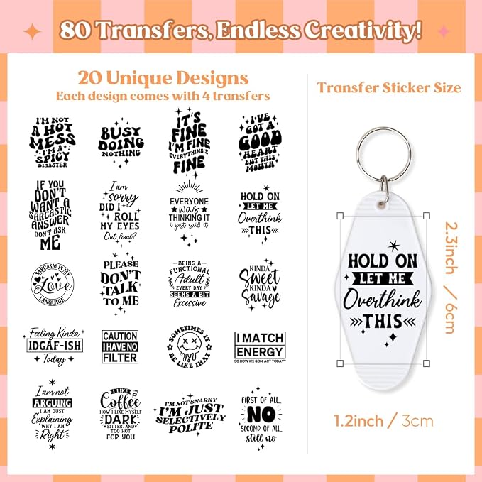 KACIOLA STUDIO Sarcastic UV DTF Wrap Stickers-80PCS Black Humorous Theme UV DTF