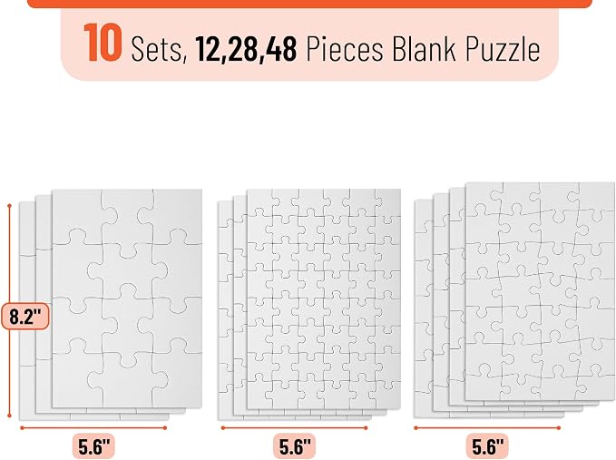 Mr. Pen- Blank Puzzle, 10 Sets, 12/28/48 Pieces/Pack, 8.2" x 5.6" | Modern