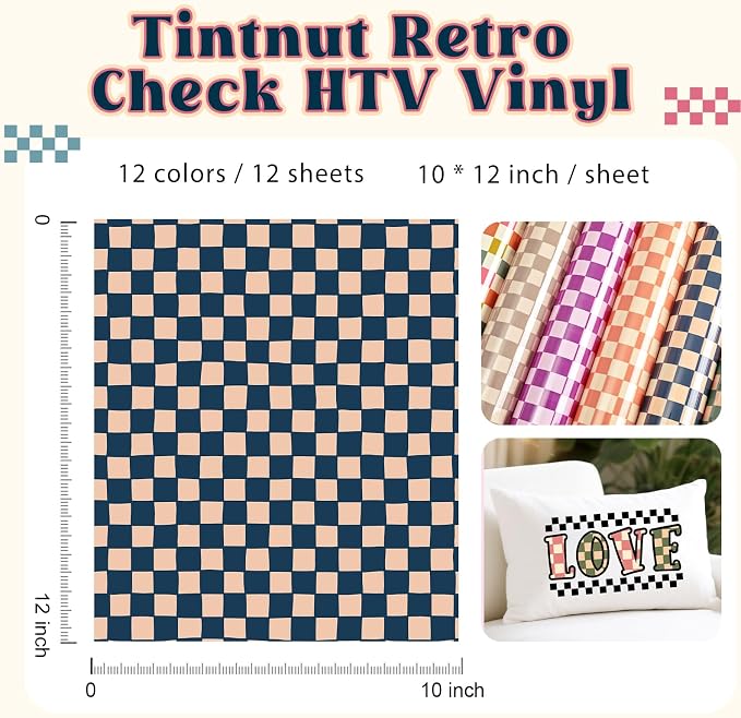Tintnut Retro Checkerboard Heat Transfer Vinyl, 12 12"x10" Iron on Vinyl |