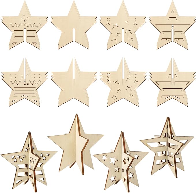 COCHIE DIY 3D 4th of July Stars Wood Crafts to Paint, Paintable Unfinished