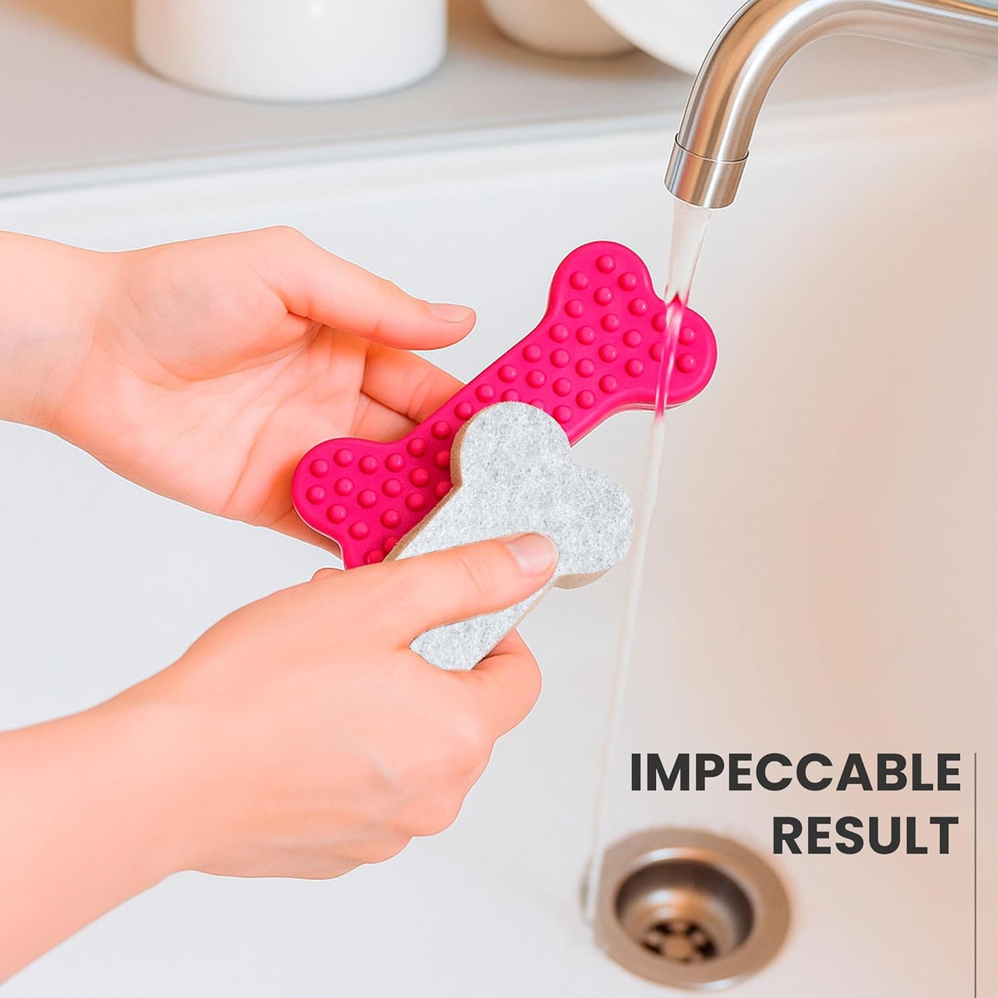 Vigar Pets Club Scrubber Sponge - Set of 4 Bone-Shaped Pet Bowl Cleaning Scrubber - Dish Sponges for Washing Pet Bowl - Non Scratch and Reusable, Gray