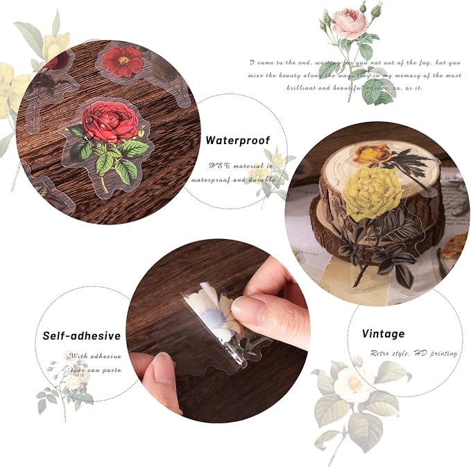 240Pcs Vintage Nature Flower Botanical Clear Stickers | Waterproof, Aesthetic