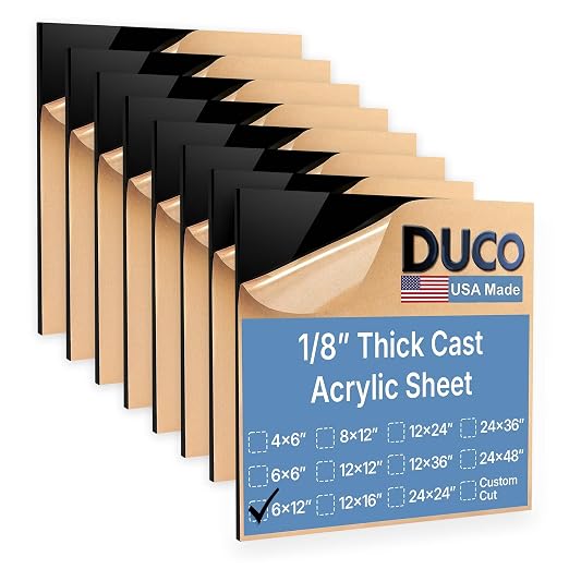 Duco Black Cast Acrylic Sheets 1/8" Thick 6" x 12"