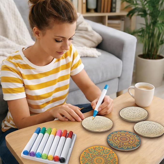 26PCS Wood Coasters Craft Kit 10 Paint You Own Coaster