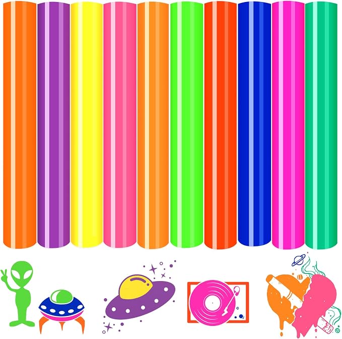 HTVSTD Neon HTV Heat Transfer Vinyl 10 Sheets 12×10in Iron on Vinyl | Neon