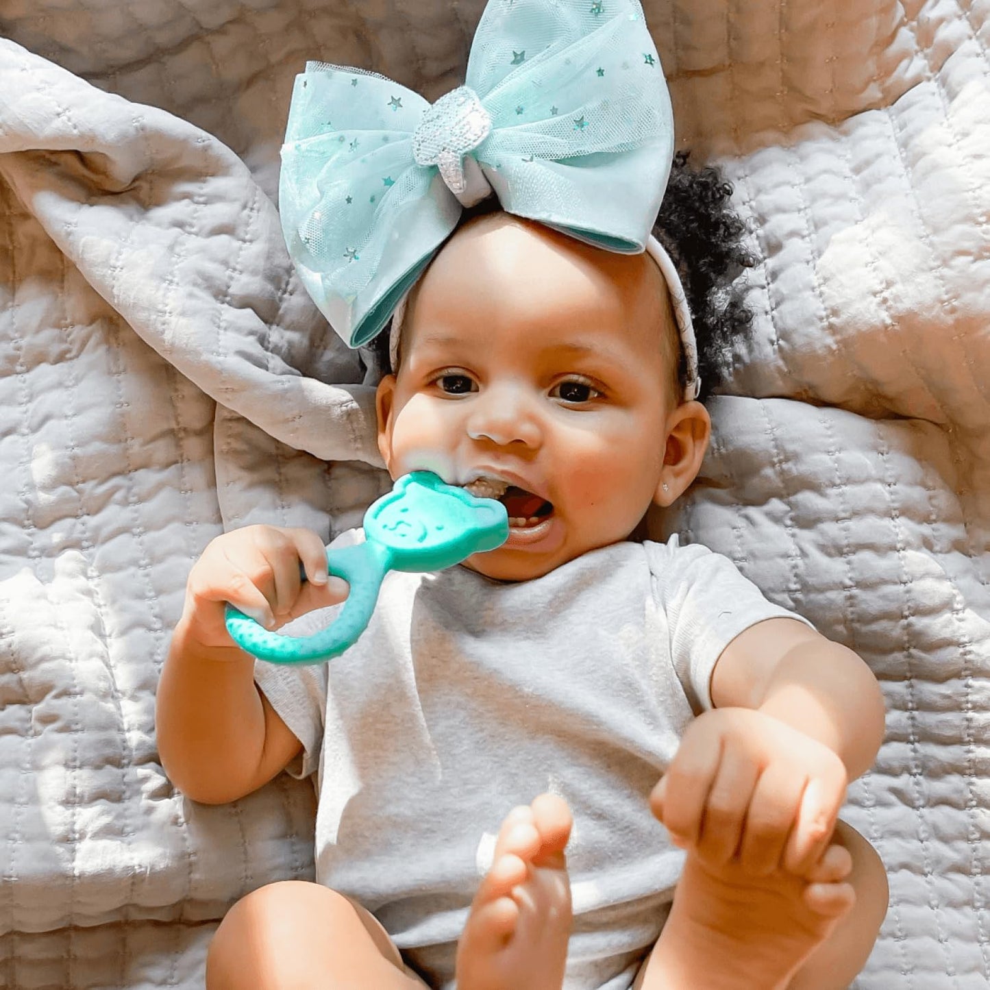 oogiebear 360˚ Teether - Safe Teething Toys for Babies 3 Months and Older | Soft Bristle Teddy Bear Silicone Teether | Super Soft BPA-Free Silicone - Seafoam