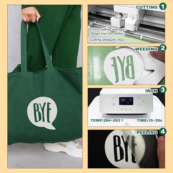 Glitter Iron On 12in X 8ft, HTV Heat Transfer Vinyl | Glitter HTV Easy to Cut &