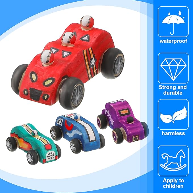 Zhanmai 24 Pcs Unfinished Wooden Cars to Paint DIY Craft | Kids Paint Craft Kit