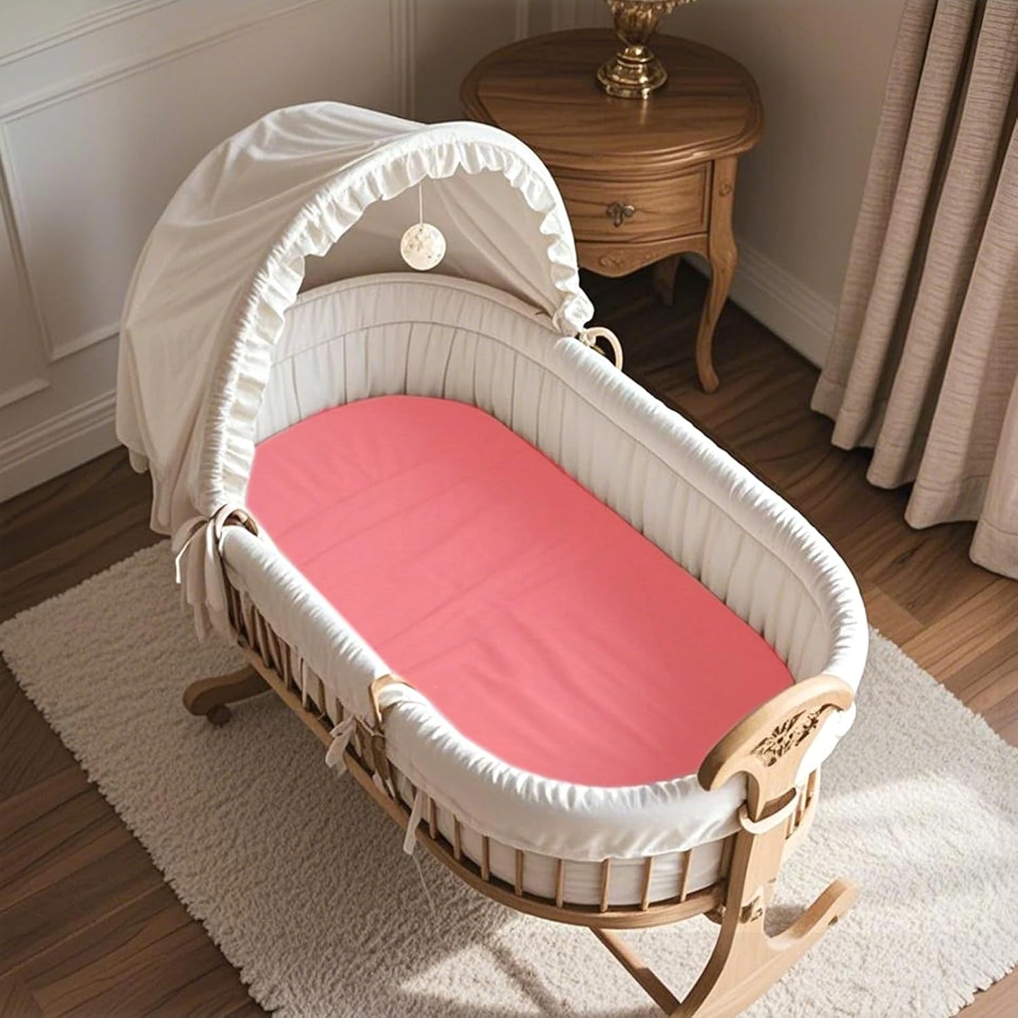 100% Jersey Cotton Bassinet Sheets 21" x 35" Fits Besrey, Foalom, Bellababy, MiClassic, Milliard and Large Bassinet Mattress, Super Soft and Breathable Bassinet Fitted Sheets, 3 Pack, Pink