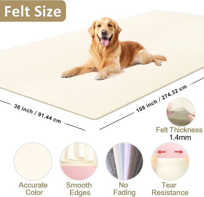 XSEINO Ivory Large Felt Fabric 108" X 36 ", 1.4 mm Thick Soft Felt Fabric Sheet