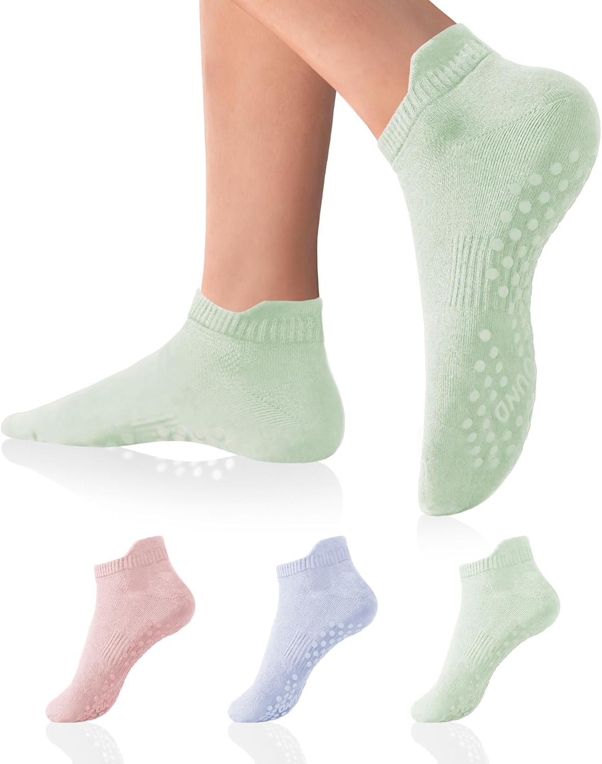 DIBAOLONG Pilates Socks with Grips for Women Yoga Socks Non Slip Barre Hospital Socks 6-Pairs Grippy Ankle Socks