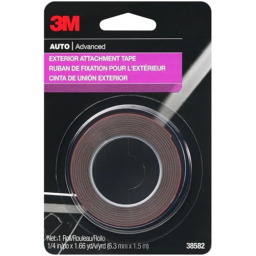 3M Auto Exterior Attachment Tape, 1/4 in x 5 ft, Heavy Duty Double-Sided