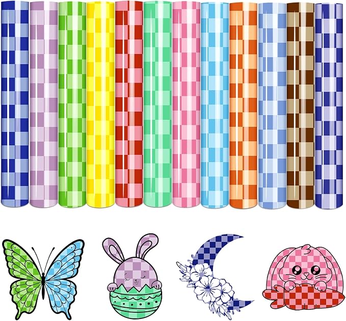 Tintnut Colorful Checkerboard Heat Transfer Vinyl, Checker pattern PU HTV