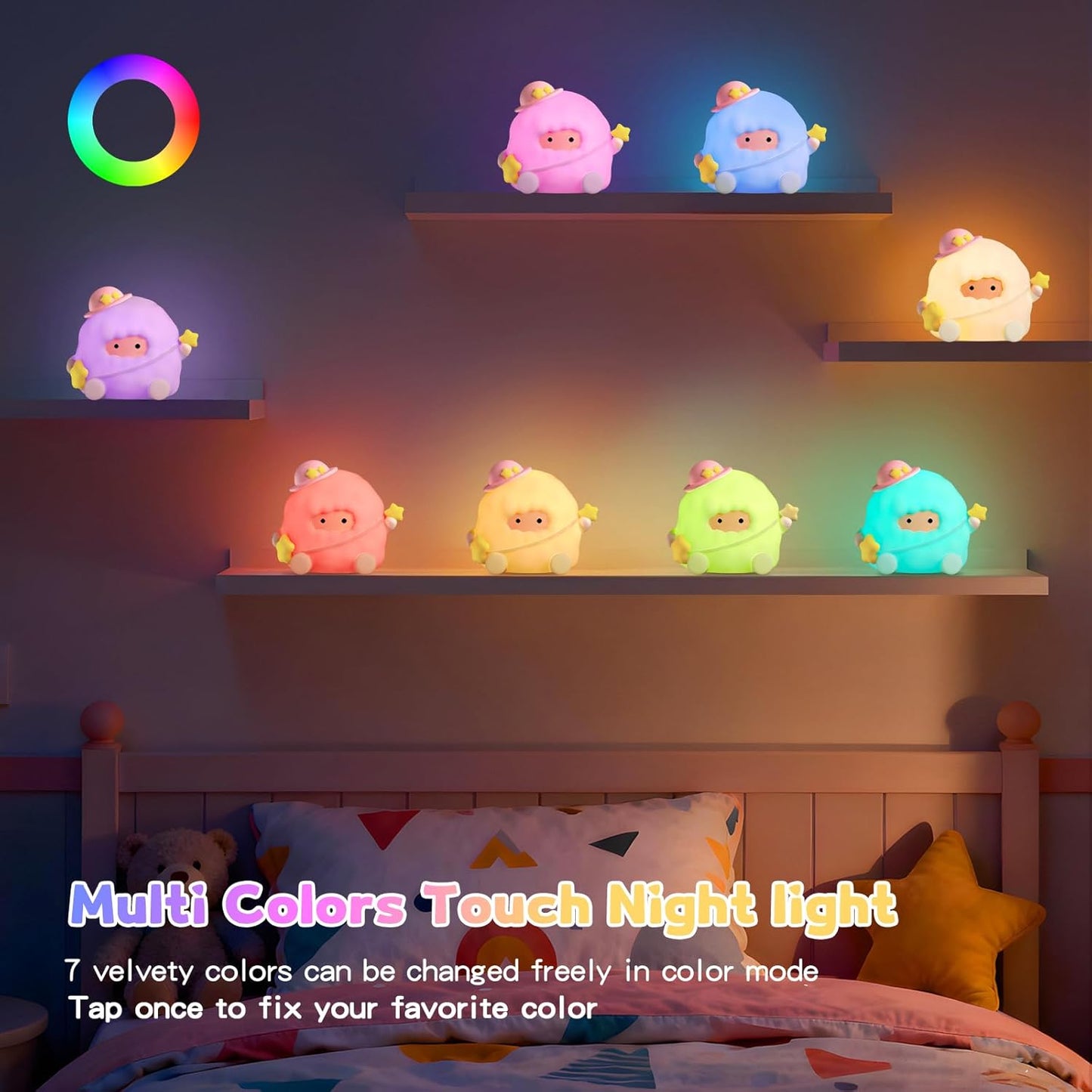 Baby Night Light, Touch Control Rechargeable Nursery Lamp with Dimmable Soft Light, Portable 3 Brightness Level and 7 Colors LED Nightlight for Kids Room, Breastfeeding, Sleep