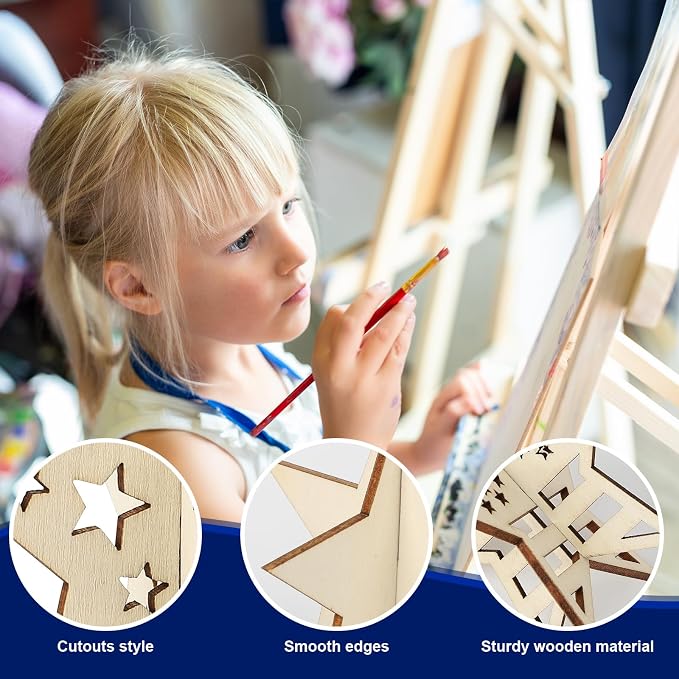 COCHIE DIY 3D 4th of July Stars Wood Crafts to Paint, Paintable Unfinished