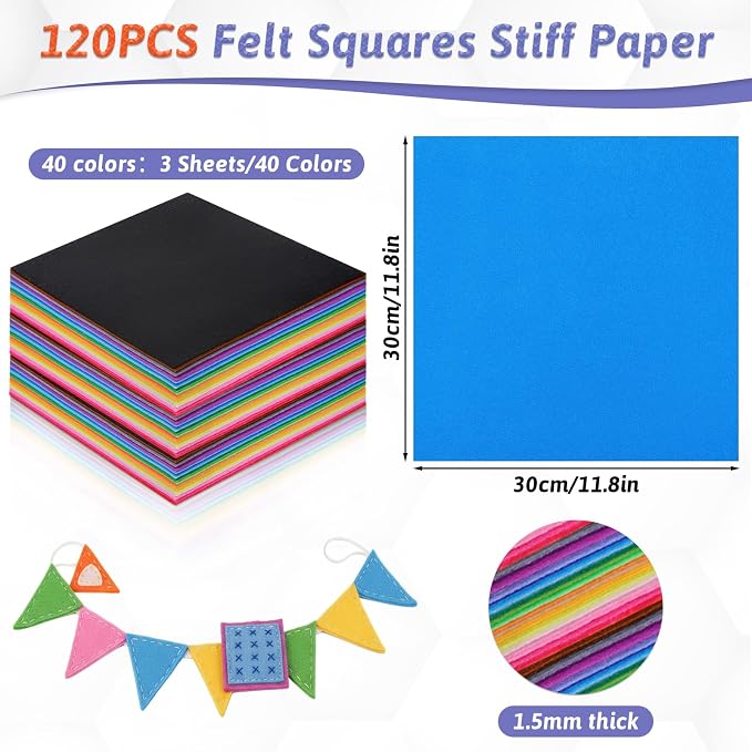 120 Pcs 12 x 12 Inch Felt Sheets