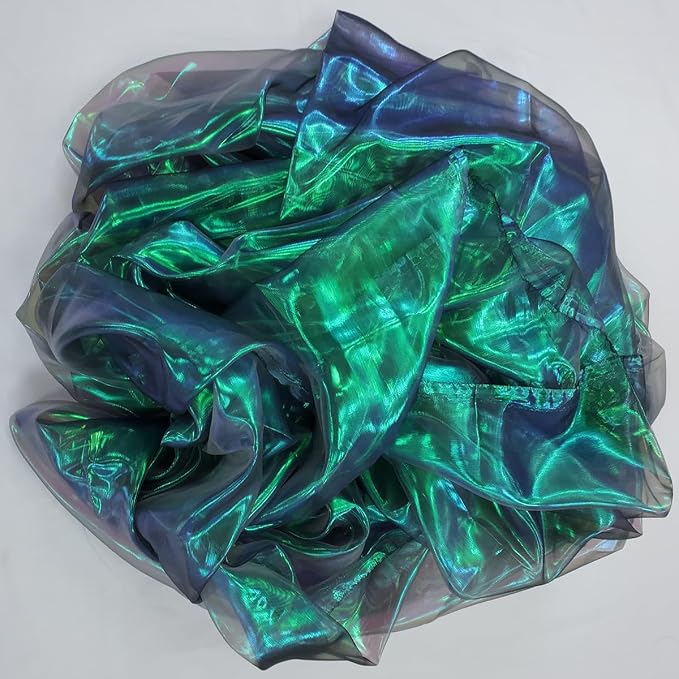 Dark Forest Green Iridescent Organza Fabric