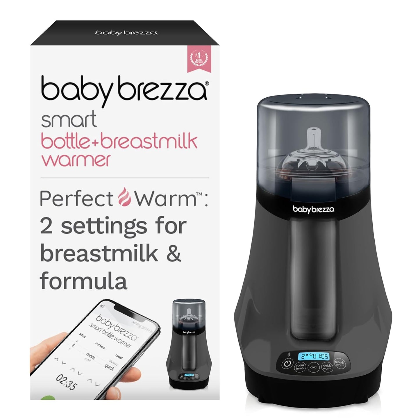 Baby Brezza Smart Baby Bottle Warmer, Breastmilk Warmer + Defroster – Free App - Different Temperatures for Breastmilk + Formula - Universal Fit for All Bottles + Milk Bags - Calentador de Biberones