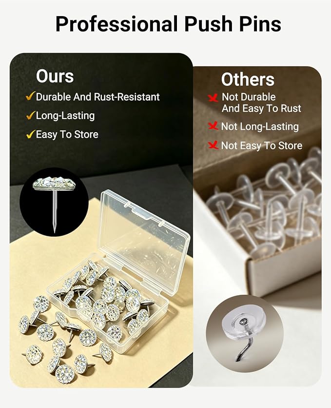40 Diamond Pins Set, Decorative Push Thumbtacks