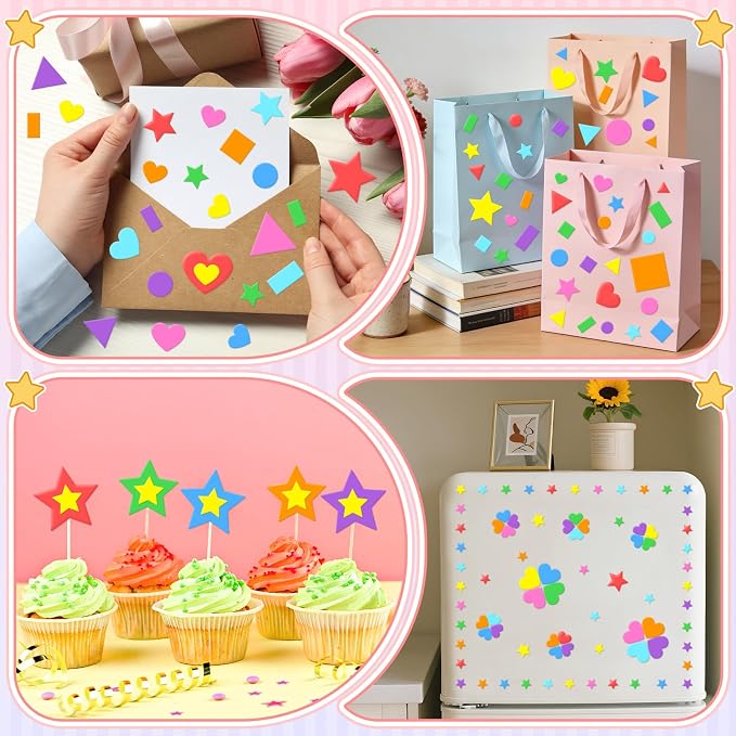 1620Pcs Foam Stickers Foam Shape Stickers Colorful Self Adhesive, 8 Colors