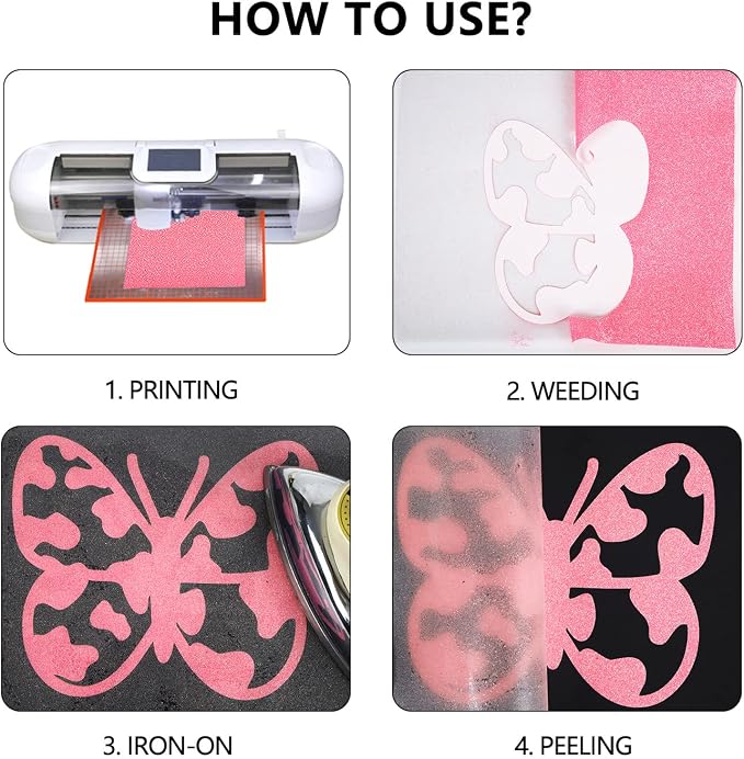 guangyintong Glow Glitter Pink Heat Transfer Vinyl HTV Rolls, HTV Vinyl