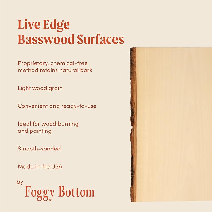 Foggy Bottom Woodworks LLC Premium Basswood Live Edge Wood Planks, Value Pack