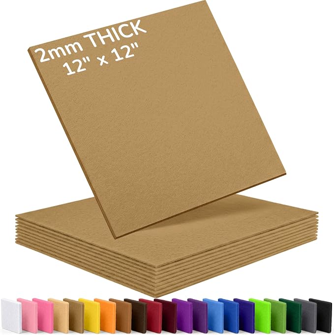 2mm Stiff Felt Sheets 12" X 12" | Thick Polyester Felt Material, DIY Craft