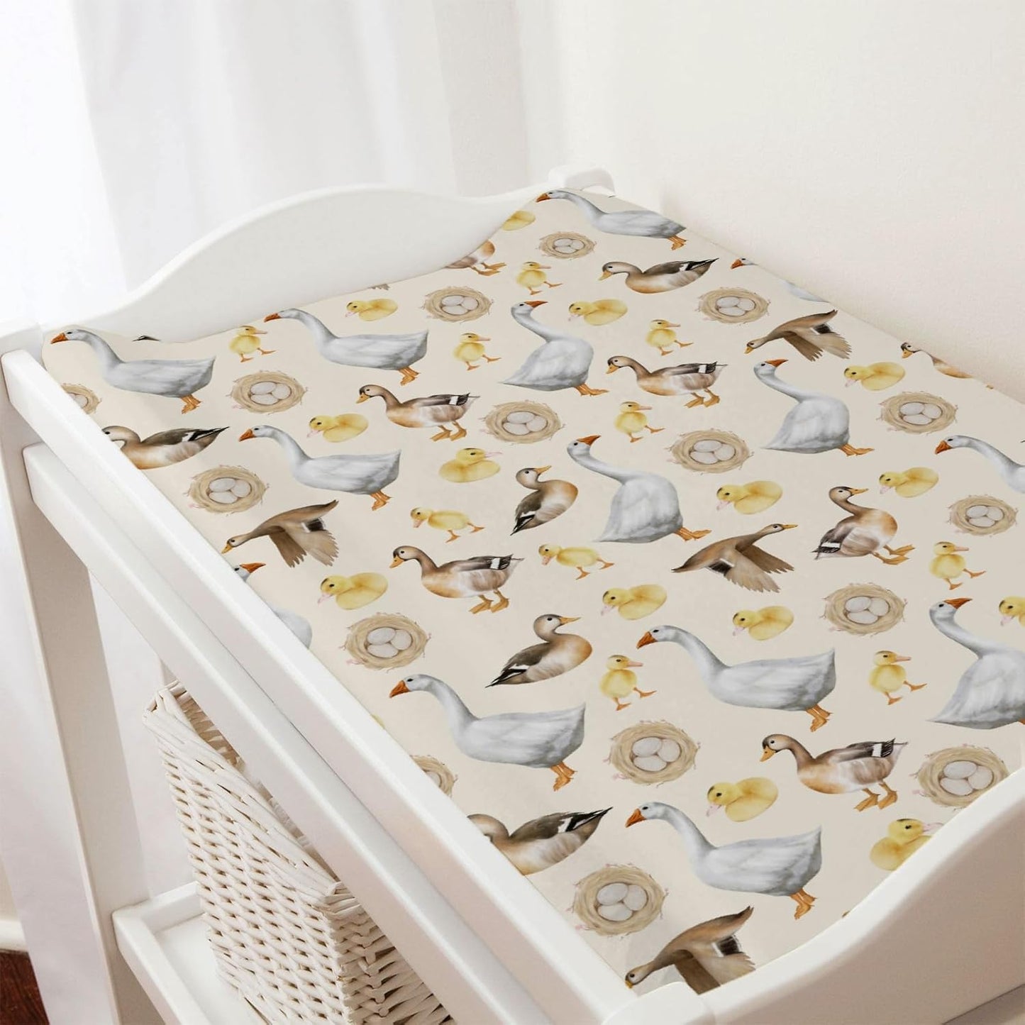 Watercolor Farm Ducks Eggs Baby Changing Pad Covers Wild Ducks Diaper Changing Table Sheets for Boy Girl Farm Animal Life Ultra Soft Breathable Stretchy Fitted Baby Changing Pad Table Mats 32''x16''
