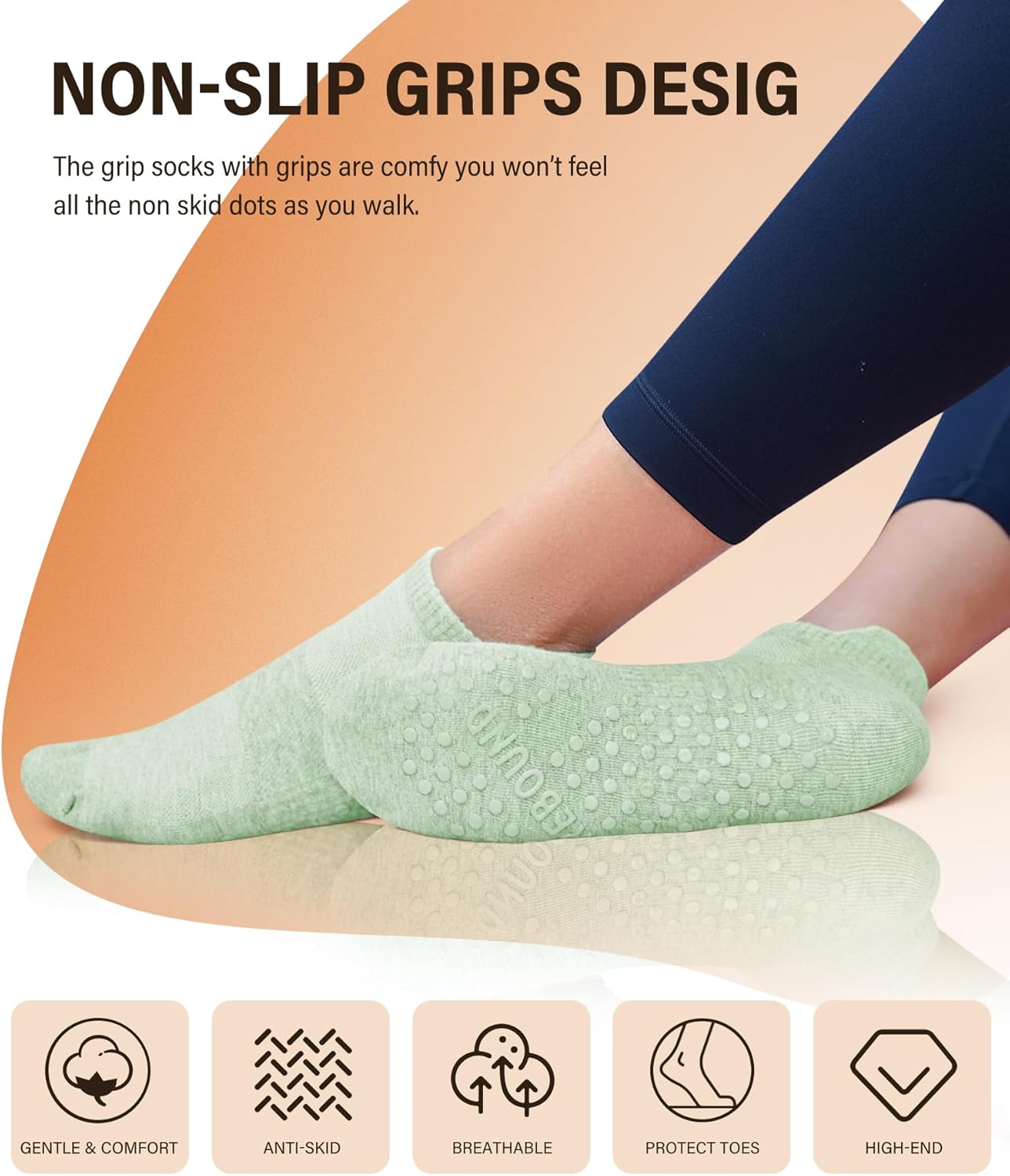 DIBAOLONG Pilates Socks with Grips for Women Yoga Socks Non Slip Barre Hospital Socks 6-Pairs Grippy Ankle Socks