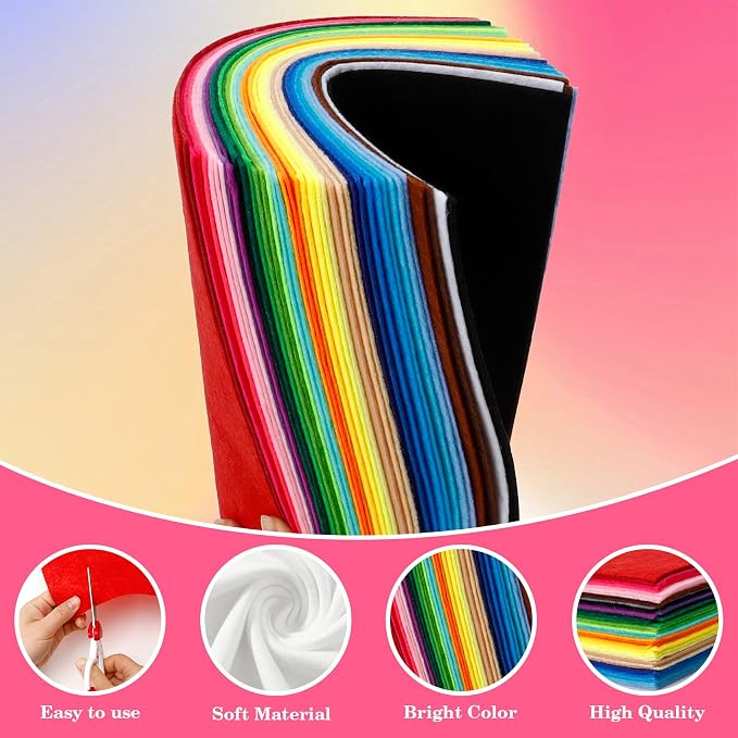 40 Pcs Felt Fabric Sheets 6 x 6 Inches Assorted Colors Felt Sheets