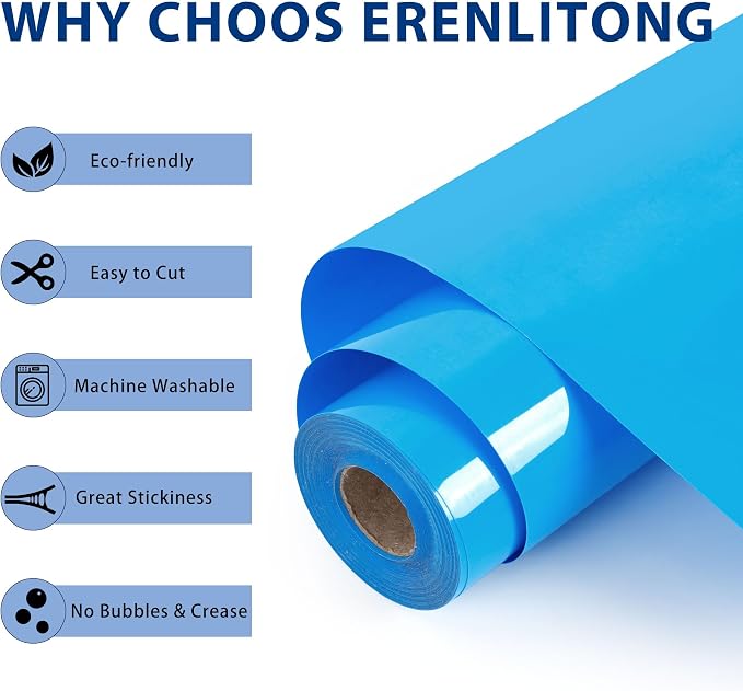 RENLITONG Lake Blue Iron on Vinyl 12Inch by 50ft Roll Heat Transfer Vinyl