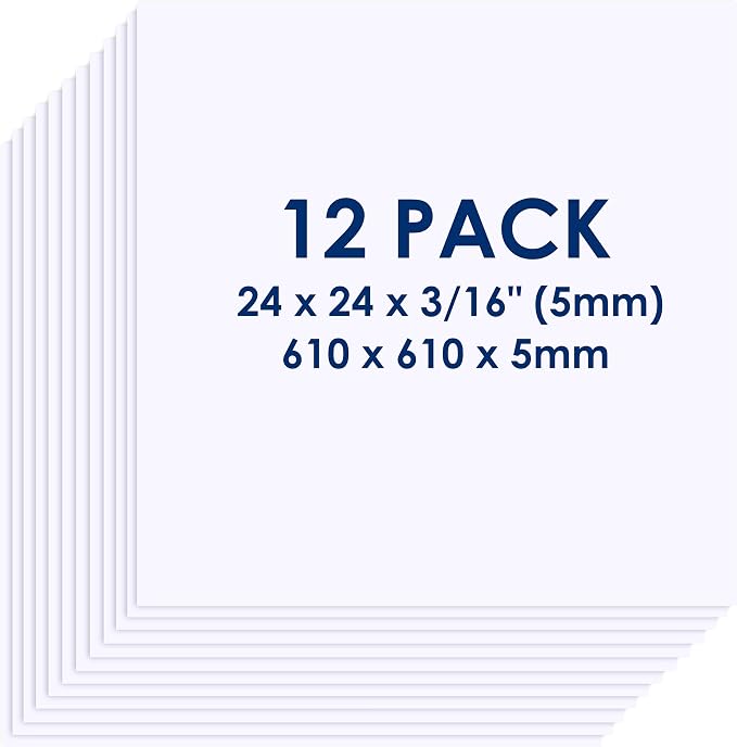 Foam Board 24 x 24 x 3/16", Foam Core Board Sheets, Acid Free Foamboard