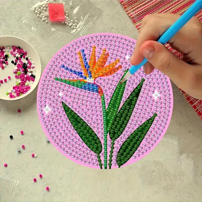 Clendo 8 Pcs Green Plants Diamond Painting Coasters Kits