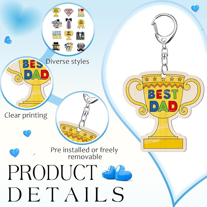 RattanView 24 Pcs Dad Craft Color Your Own Keychains DIY Craft Wooden Blank