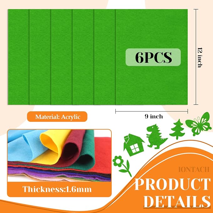 IONTACH 9" X 12" Soft Felt Sheets 1.6mm Thick | Felt Fabric