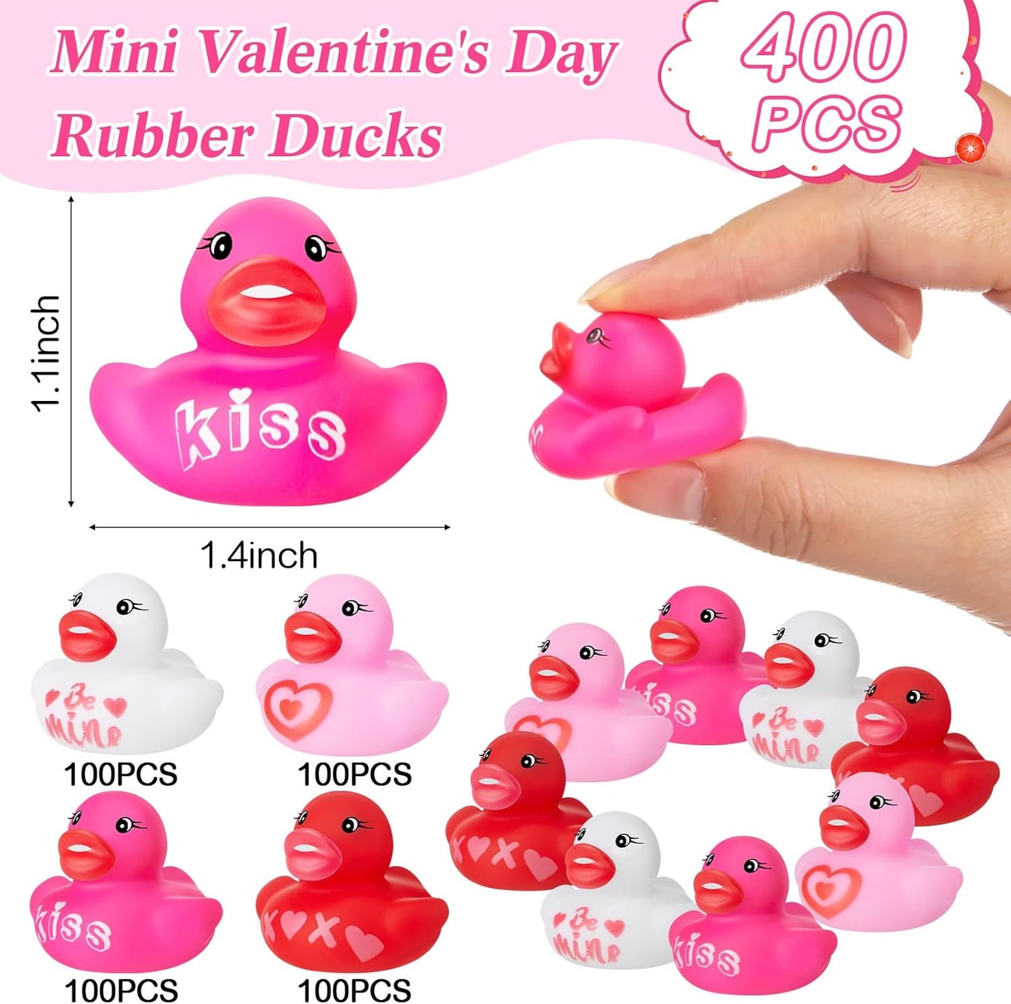 400 Pcs Valentine's Day Rubber Ducks Assorted Mini Rubber Duckies Pool Bath Ducks Toys for Party Favors Classroom Exchange Gifts