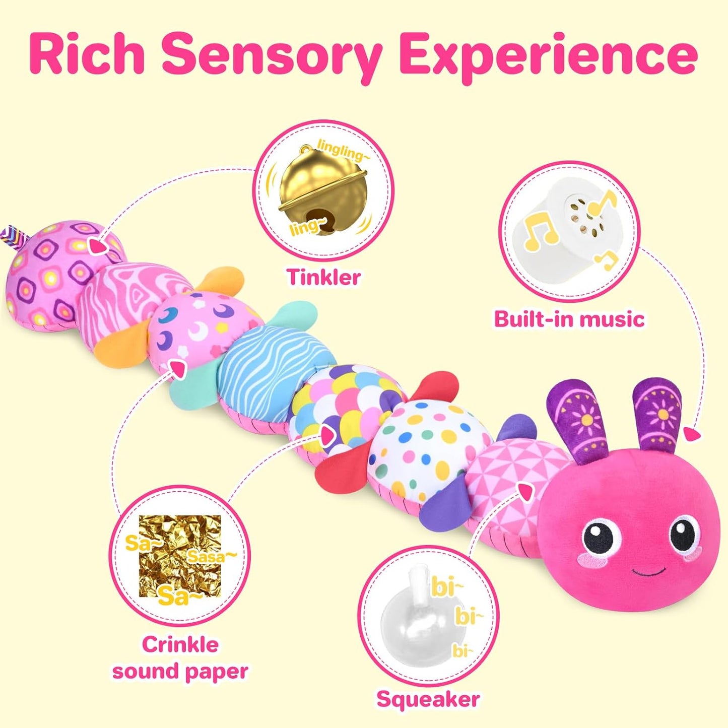 KMUYSL Baby Toys 0-6 6-12 Months, Sensory Music Animal Stuffed Toy for 0 1 2 3 4 5 6+ Months, Plush Toy with Crinkle and Rattles for Infant Newborn, Tummy Time Toys Gifts for 0-3-6-12 Month