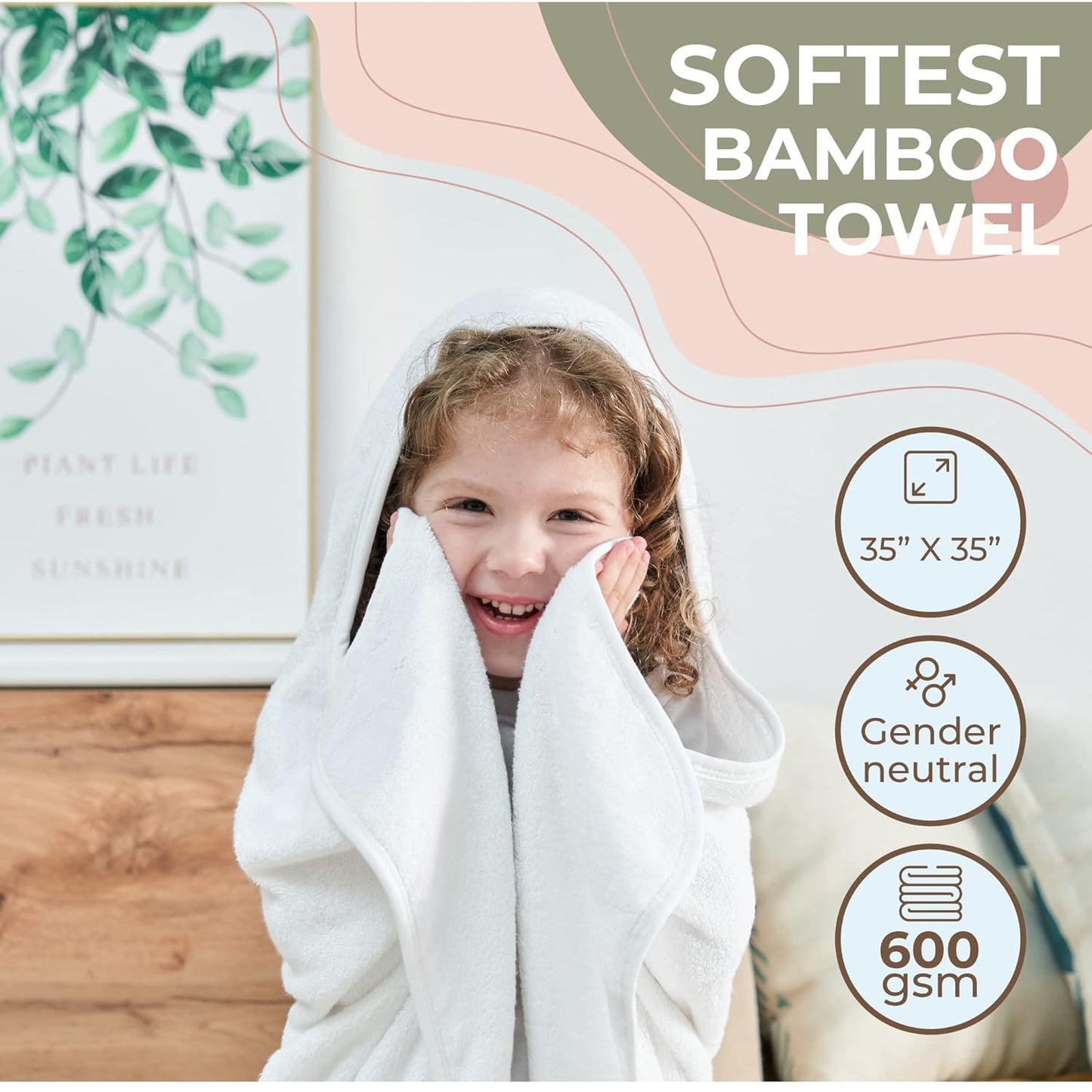 Munich Blue Baby Bath Hooded Towel for Boys and Girls - Soft and Cozy Baby Towel with Cute Bear Ears for Newborn, Infant and Toddler - White, 600 GSM, 35 x 35
