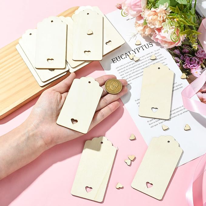 48 pcs Rectangle Theme Unfinished Wood Cutout Bookmarks Coffee Blank Heart Wood