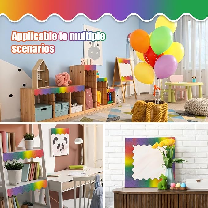 70Ft Shine Rainbow Bulletin Board Borders，Scalloped Poster Boards Decorations