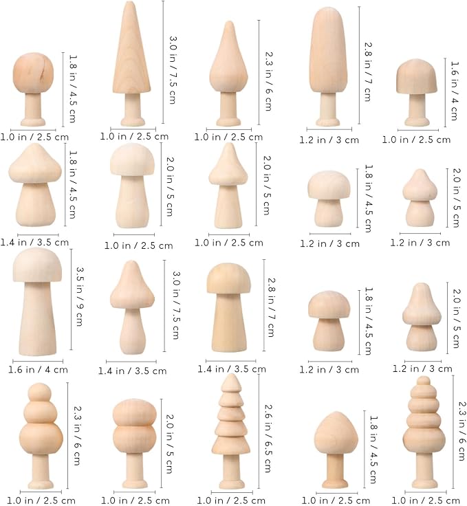 Kisangel 20pcs Mini Wood Mushrooms Wooden Trees Unpainted Little Pegs