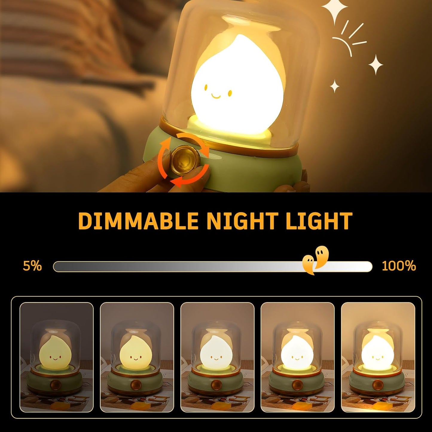 2Pack Ghost Campfire Night Light, Small Cute Desk Lamp, Dimmable Cordless Bedside Table Lamp, Rechargebale Battery Oprated Warm Night Light for Bedroom/Kids/Baby Nursery, Vintage Ambient Lighting