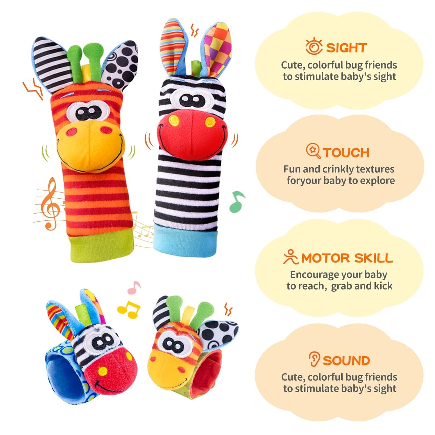 Baby Toys 0-6 Months, Wrist Rattles Foot Finder Socks Set, Infant Rattle Socks and rattles Wrist, Soft Newborn Sensory Toys,Infant Wrist Rattles for Babies 0-6 Months,Baby Gifts 6-12 Months