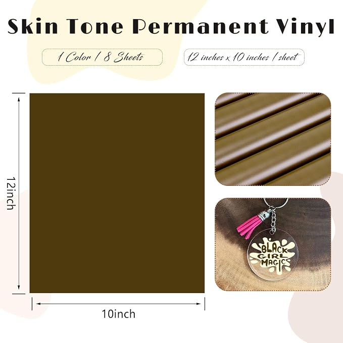Tintnut Skin Tone Permanent Vinyl 8 Pcs 12''x10'' Dark Cacao Adhesive Vinyl |