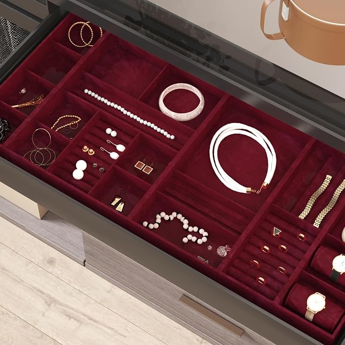 CHIHUT Dark Red Velvet Drawer Liner Soft Creased Velvet Contact Paper