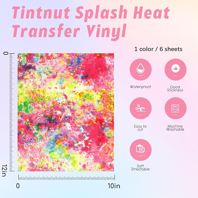 Tintnut Pink Green Splash Heat Transfer Vinyl, stretch washable, works