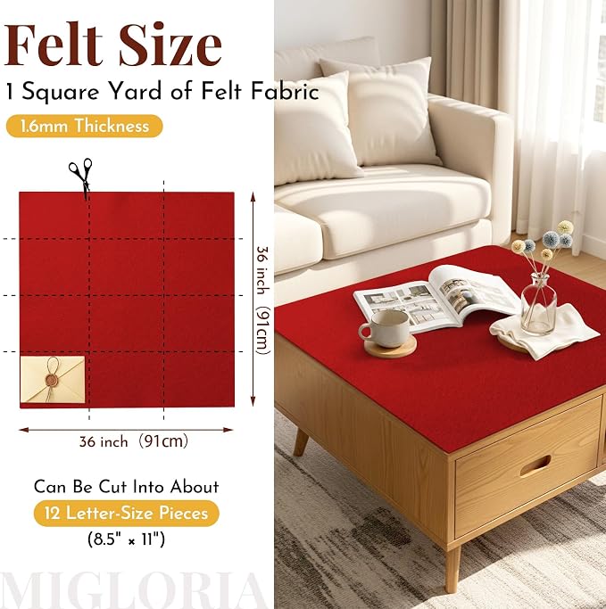 Large Felt Fabric Sheet 36 x 36 Inch, 1.6mm Thick | Soft nonwoven felt
